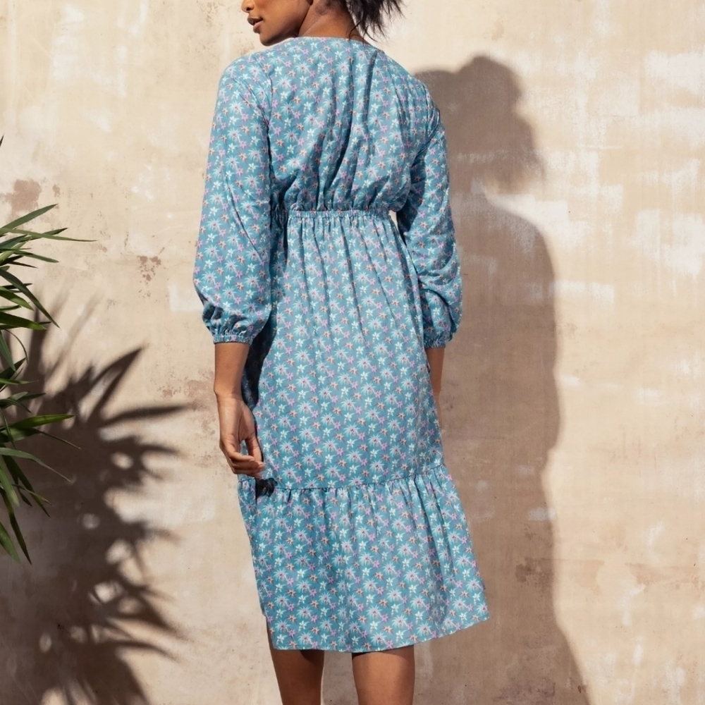 Mott50 Teal Floral Scarlet Button Front Long Sleeve Midi Dress XL NWOT